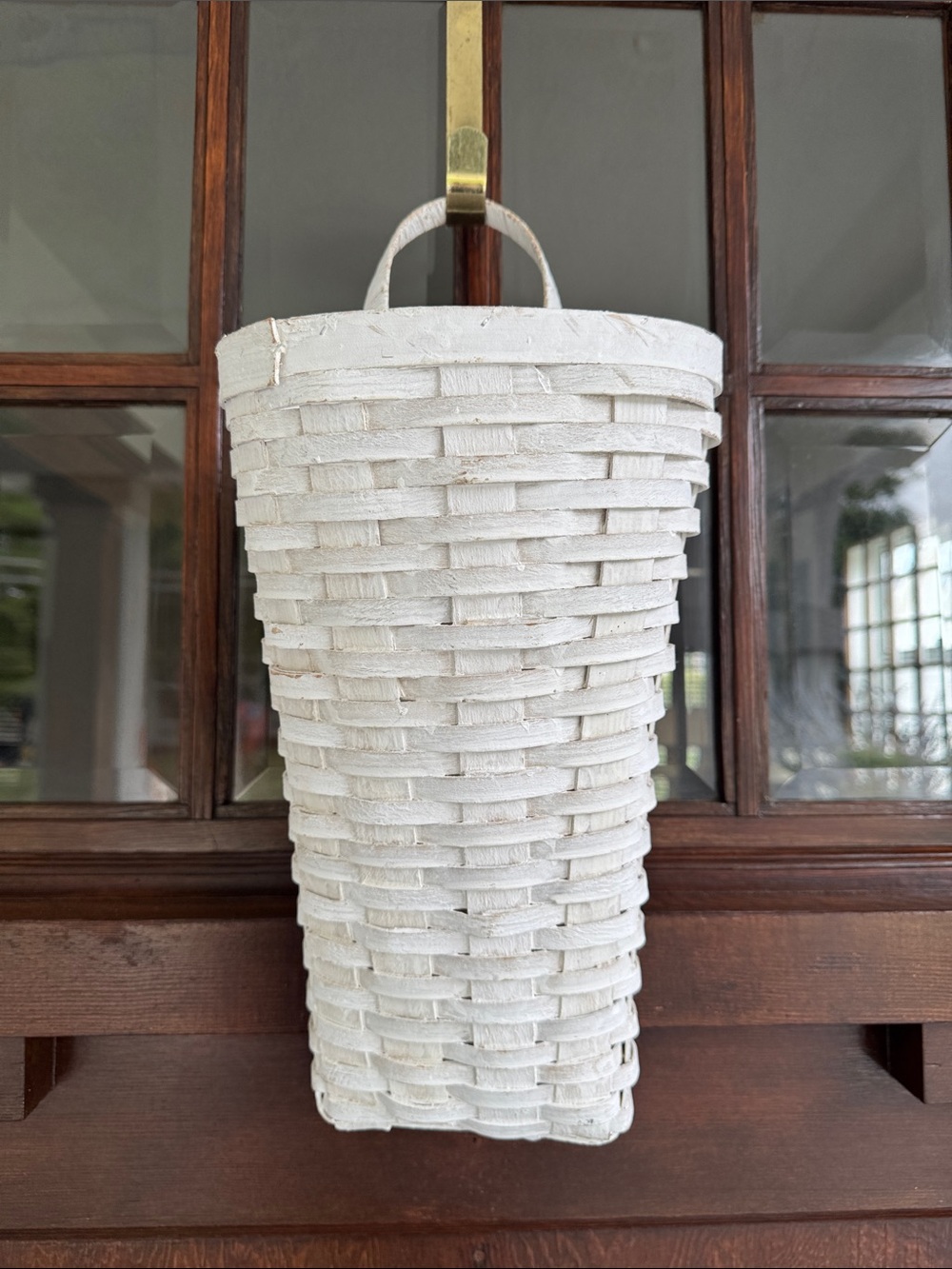 Long John Woven Wood Wall Basket with Rustic Whitewash Finish
